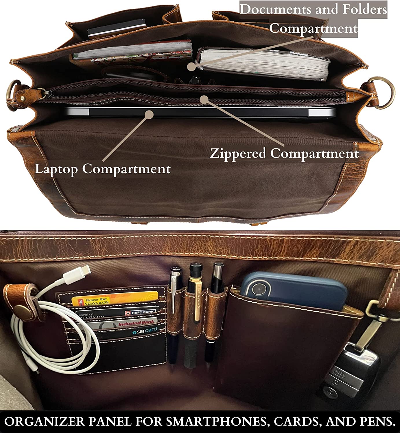 RUSTIC TOWN Handmade Leather Shoulder Briefcase Messenger Bag Mens 16 inch Laptop Satchel - Image 4